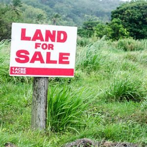 land for sale sign in grassy lot